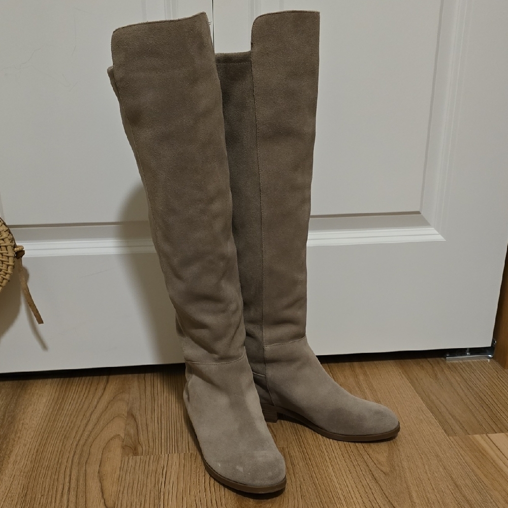 Sole Society Over-the-Knee Suede Boots in Taupe